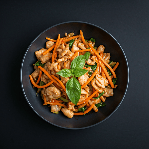 Spicy stir-fry with fresh basil, chilies, and garlic